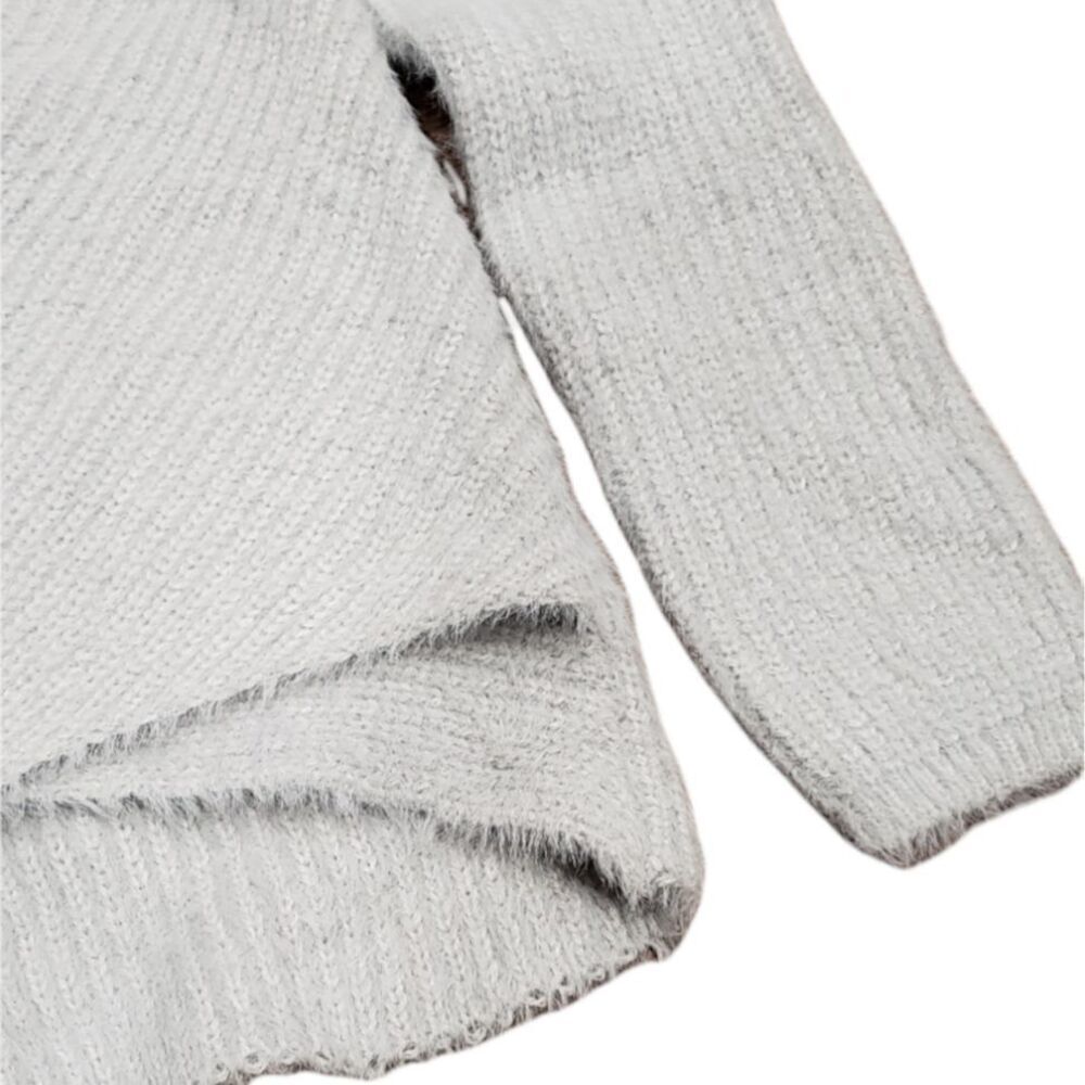 Debut Gray Fuzzy Knit Faux Wrap Sweater S - Picture 2 of 4